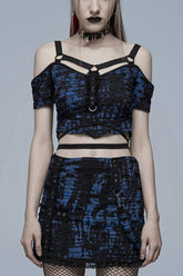 Blouse gothique pour femmes à manches courtes dénudées avec imprimé déchiré, 2 couleurs